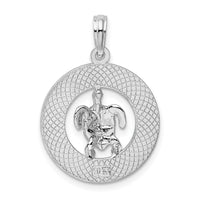 Sterling Silver Rhodium-plated Turks and Caicos Circle w/Turtle Pendant