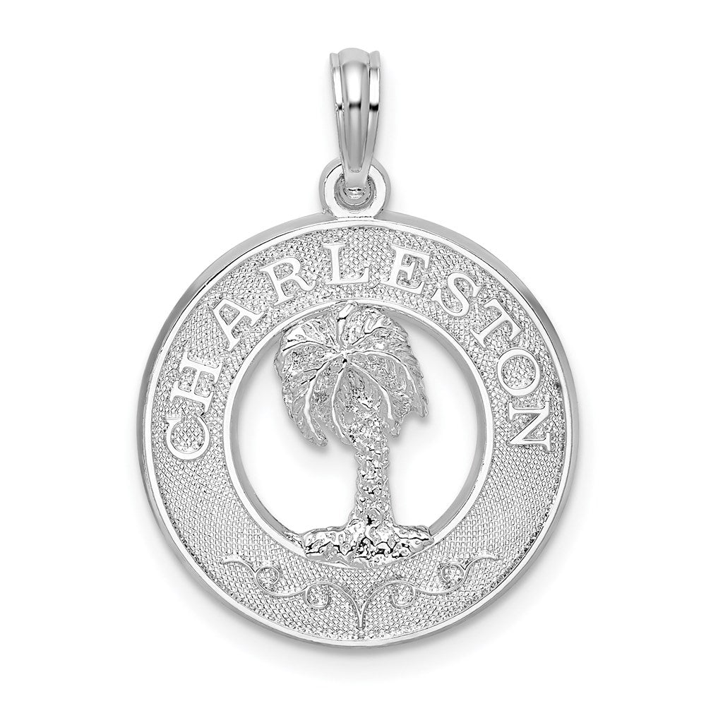 Sterling Silver Rhodium-plated Charleston Circle w/Palm Tree Pendant