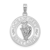 Sterling Silver Rhodium-plated Ocean City, MD Circle w/Shell Pendant