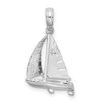 Sterling Silver Rhodium-plated Polished 3D Sailboat Pendant