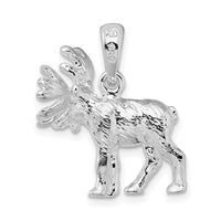 Sterling Silver Rhodium-plated Textured 3D Standing Moose Pendant