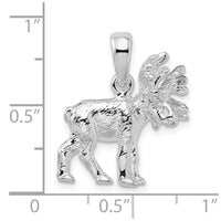 Sterling Silver Rhodium-plated Textured 3D Standing Moose Pendant