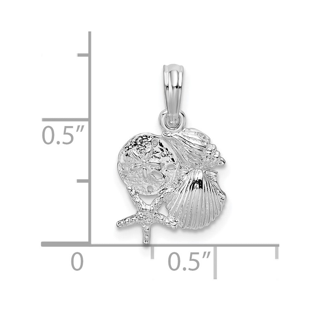 Sterling Silver Rhodium-plated Polished Shell Cluster Pendant