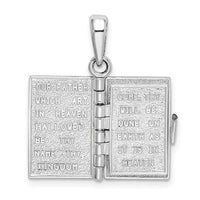 Sterling Silver Rhodium-plated Moveable 3D Lord's Prayer Bible Pendant