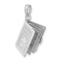 Sterling Silver Rhodium-plated Moveable 3D Spanish Santa Biblia Pendant