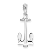 Sterling Silver Rhodium-plated Polished 3D Navy Anchor Pendant