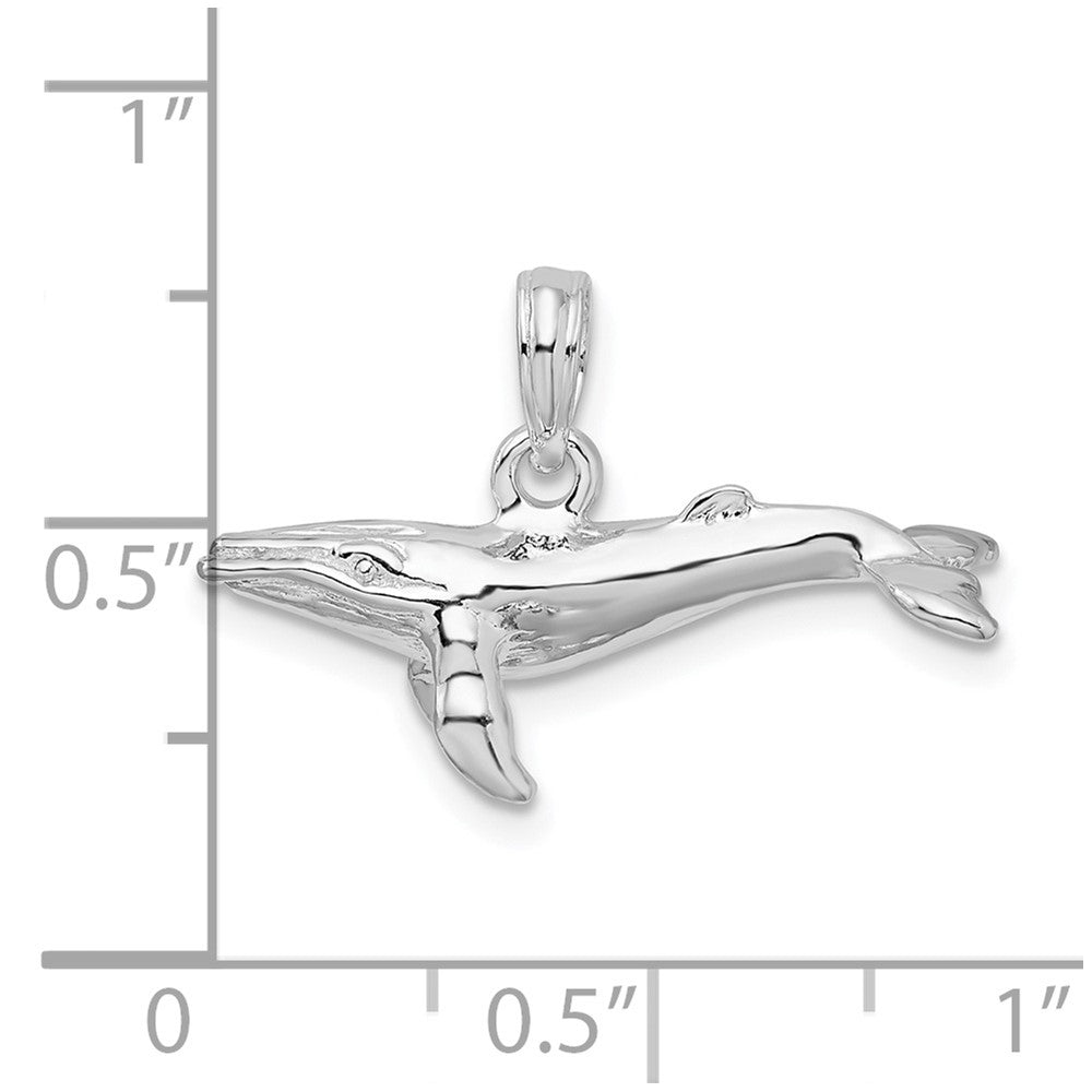 Sterling Silver Rhodium-plated Polished 3D Humpback Whale Pendant