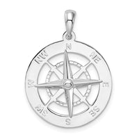 Sterling Silver Rhodium-plated Polished Nautical Compass Pendant