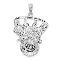 Sterling Silver Rhodium-plated Polished Basketball in Net Pendant