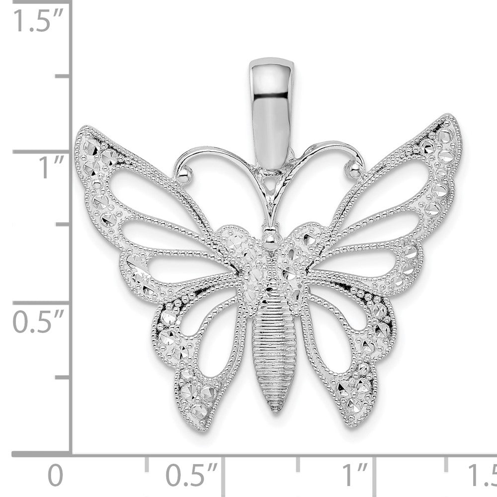 Sterling Silver Diamond-cut Cut-out Butterfly Pendant