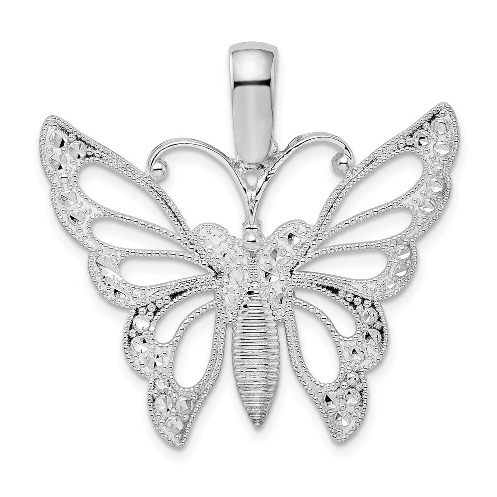 Sterling Silver Diamond-cut Cut-out Butterfly Pendant