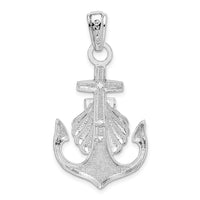 Sterling Silver Rhodium-plated Polished Anchor w/Scallop Shell Pendant