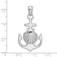 Sterling Silver Rhodium-plated Polished Anchor w/Scallop Shell Pendant