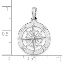 Sterling Silver Rhodium-plated Polished Nautical Compass Pendant