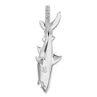 Sterling Silver Rhod-plated Polished 3D Shark Hanging from Rope Pendant