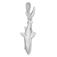 Sterling Silver Rhod-plated Polished 3D Shark Hanging from Rope Pendant