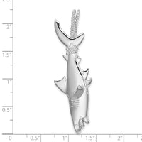 Sterling Silver Rhod-plated Polished 3D Shark Hanging from Rope Pendant