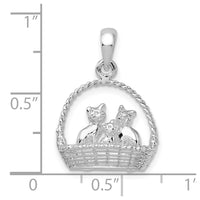 Sterling Silver Polished 3D Kittens in Basket Pendant