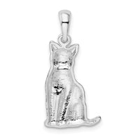 Sterling Silver Rhodium-plated Textured Sitting Cat Pendant