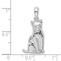 Sterling Silver Rhodium-plated Textured Sitting Cat Pendant