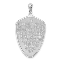 Sterling Silver RH-plated Textured Cross Shield Joshua 1:9 Reverse Pendant