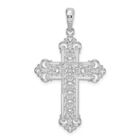 Sterling Silver Rhodium-plated Polish Filigree Fleur de Lis Cross Pendant