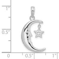 Sterling Silver Moveable Polished Crescent Moon w/Star Pendant
