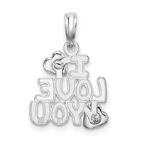 Sterling Silver Rhodium-plated Polished I LOVE YOU w/Hearts Pendant
