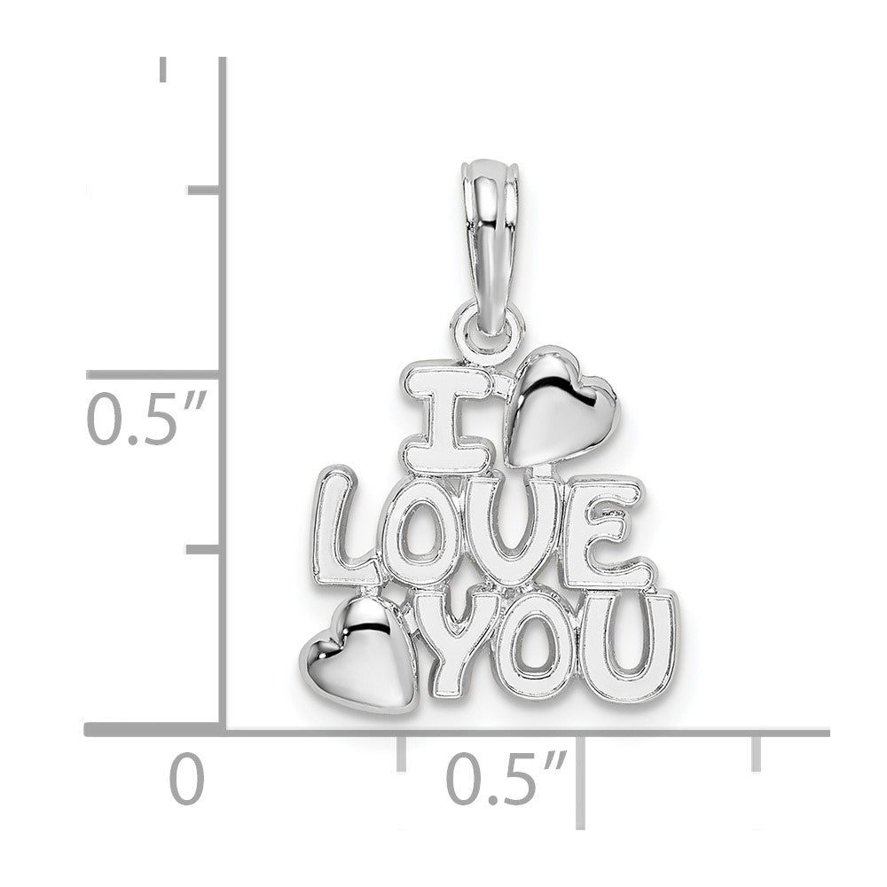 Sterling Silver Rhodium-plated Polished I LOVE YOU w/Hearts Pendant