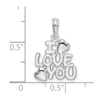 Sterling Silver Rhodium-plated Polished I LOVE YOU w/Hearts Pendant