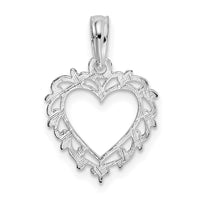 Sterling Silver Rhodium-plated Polished Lacey Edge Open Heart Pendant