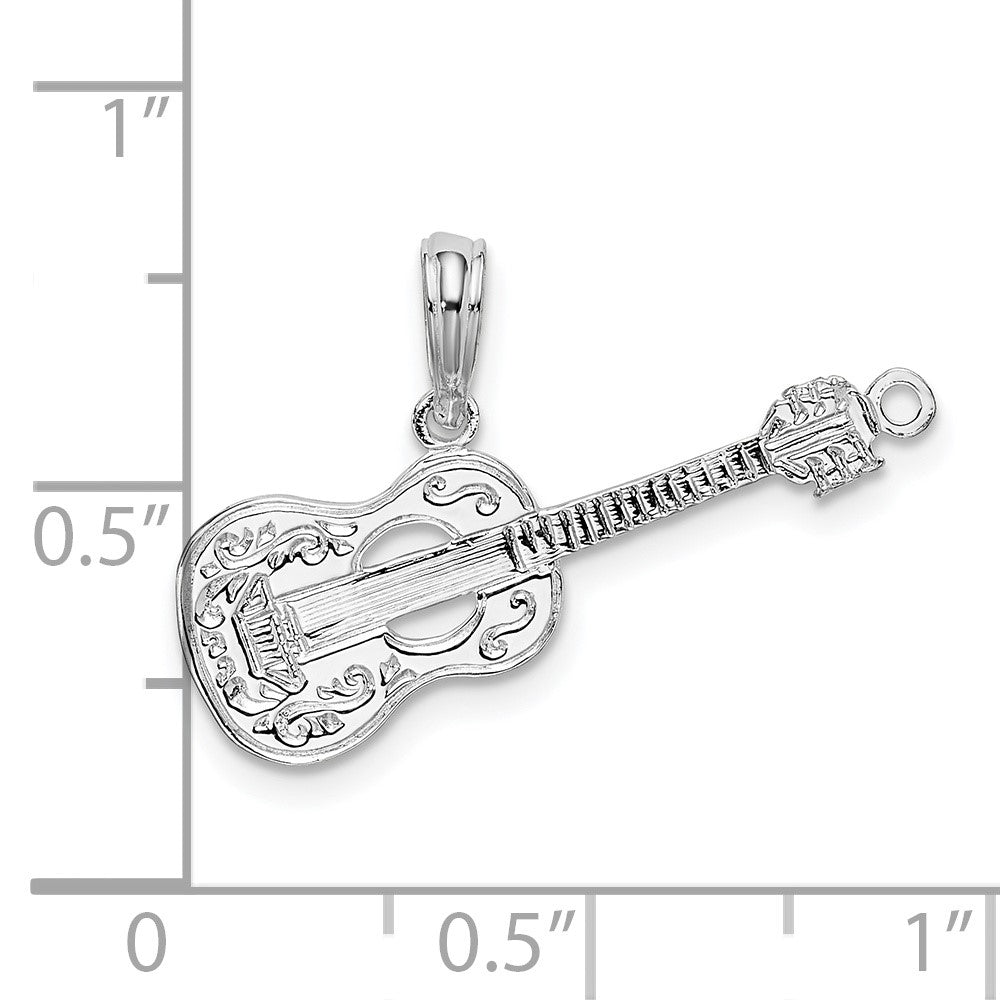 Sterling Silver Rhodium-plated Polished Guitar Pendant