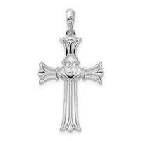 Sterling Silver Rhodium-plated Polished Cut-out Claddagh Cross Pendant