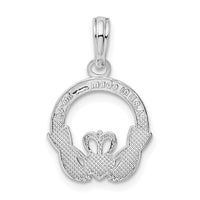 Sterling Silver Rhodium-plated Polished Claddagh Circle Pendant