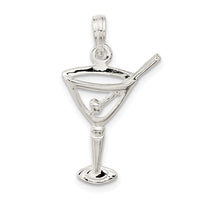 Sterling Silver Rhodium-plated Polished Cut-out Martini w/Olive Pendant