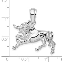Sterling Silver Rhodium-plated Polished Raging Bull Pendant