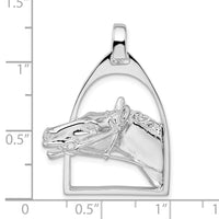 Sterling Silver Rhodium-plated Polished Horse Head w/Stirrup Pendant