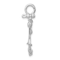 Sterling Silver Rhodium-plated Polished 3D Anchor w/Rope Pendant