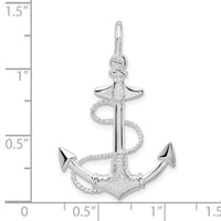 Sterling Silver Rhod-plated Polished/Textured 3D Anchor w/Rope Pendant
