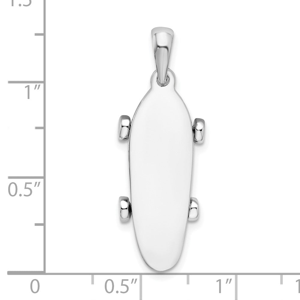 Sterling Silver Rhod-plated Polished Moveable 3D Skateboard Pendant