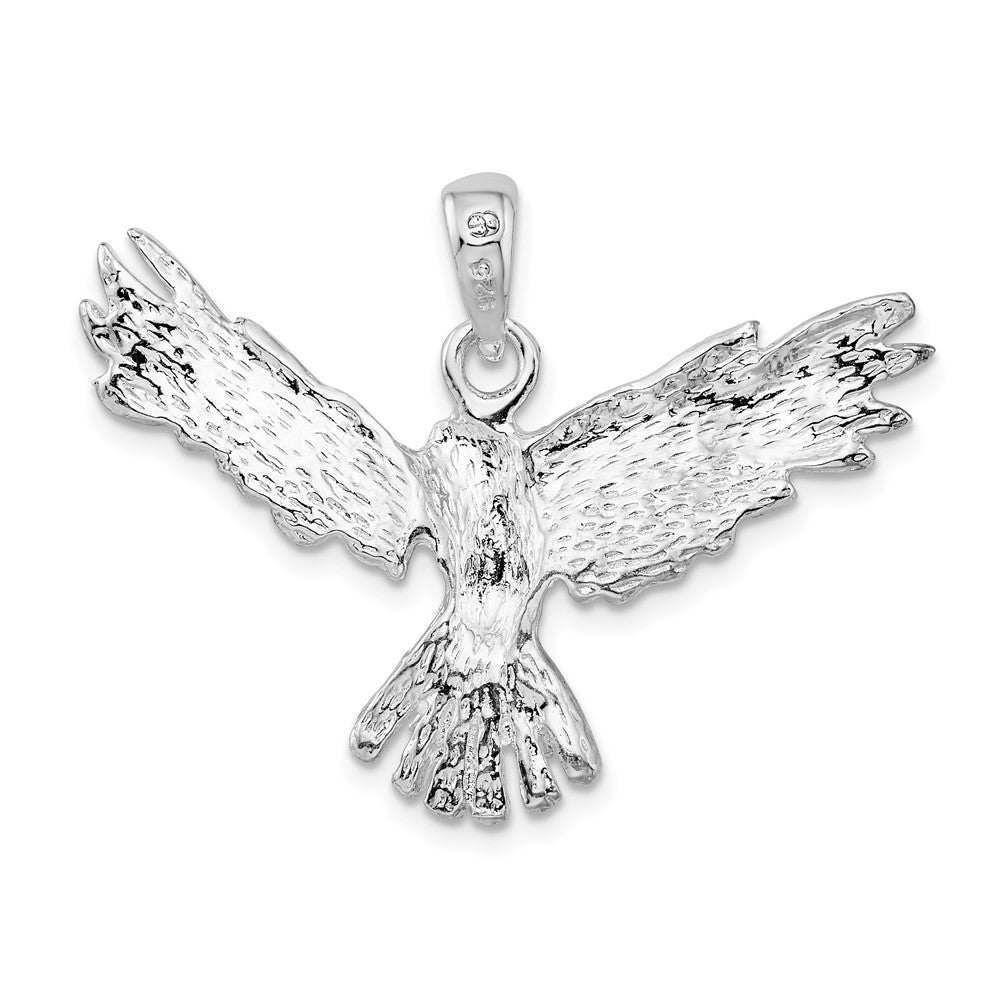 Sterling Silver Rhodium-plated Polished Flying Eagle Pendant