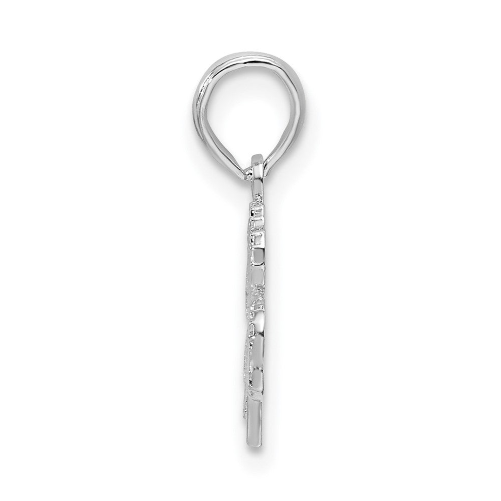 Sterling Silver Rhodium-plated Polished/Textured Shamrock Pendant