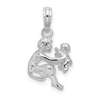 Sterling Silver Rhodium-plated Polished 3D Mother and Baby Pendant