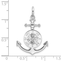 Sterling Silver Rhodium-plated 3D Small Anchor w/Compass Pendant