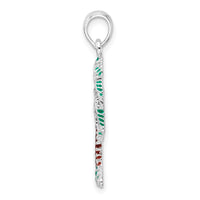 Sterling Silver Rhodium-plated Polished Enameled Palmetto Pendant