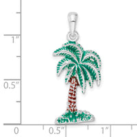 Sterling Silver Rhodium-plated Polished Enameled Palmetto Pendant