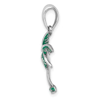 Sterling Silver Rhodium-plated Polished Enameled Palm Tree Pendant