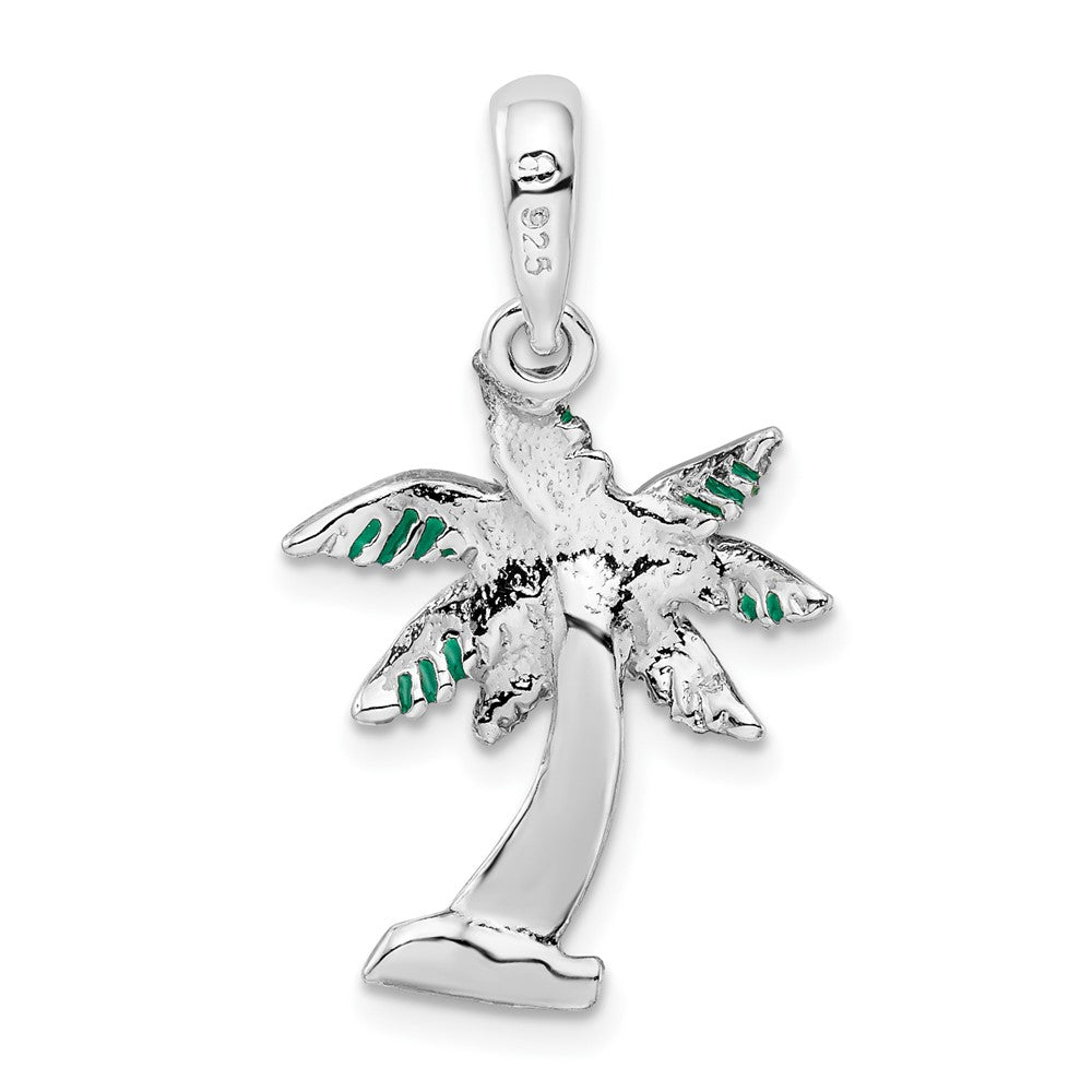 Sterling Silver Rhodium-plated Polished Enameled Palm Tree Pendant