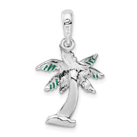 Sterling Silver Rhodium-plated Polished Enameled Palm Tree Pendant