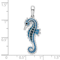 Sterling Silver Rhod-plated Polished 3D Enameled Blue Seahorse Pendant